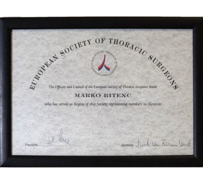 Slovenian representative in the European Society of Thoracic Surgeons (2006-2010)
